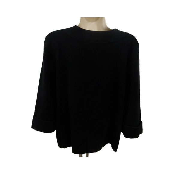 Nygard Collection Sweater Cardigan Women Sz PM Black One Button Neck 3/4 Sleeve - Picture 2 of 5